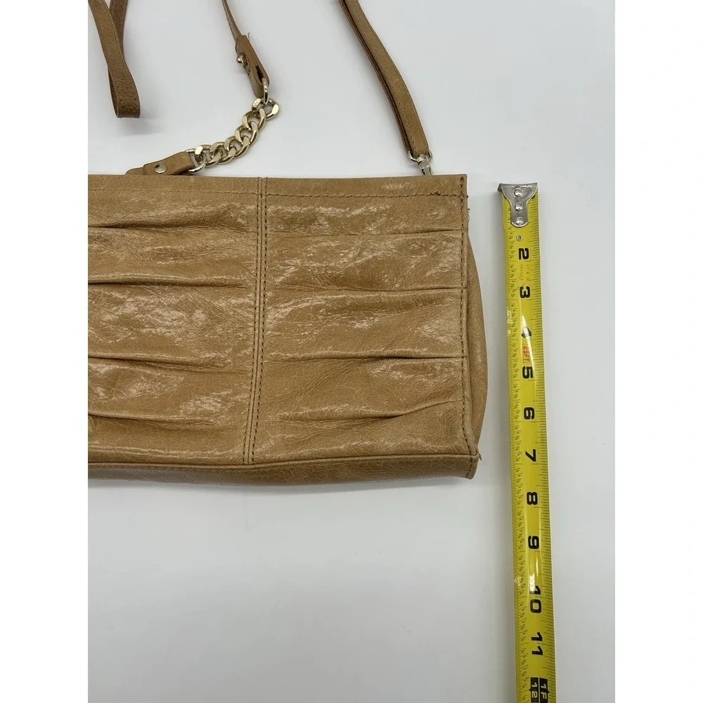 THE SAK Tan Glazed Leather Crossbody Bag Purse Pleated Zip Top‎ Removable Strap